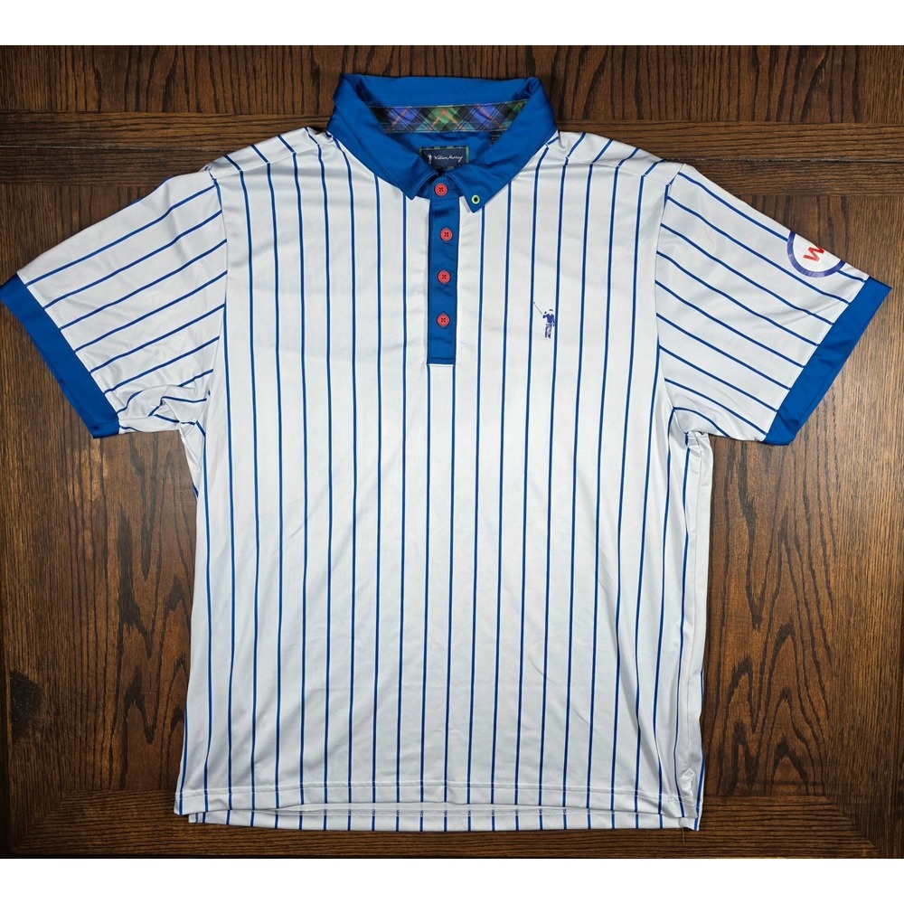 William Murray Golf Mens Cubs Pinstripe Polo Shirt Blue White XL